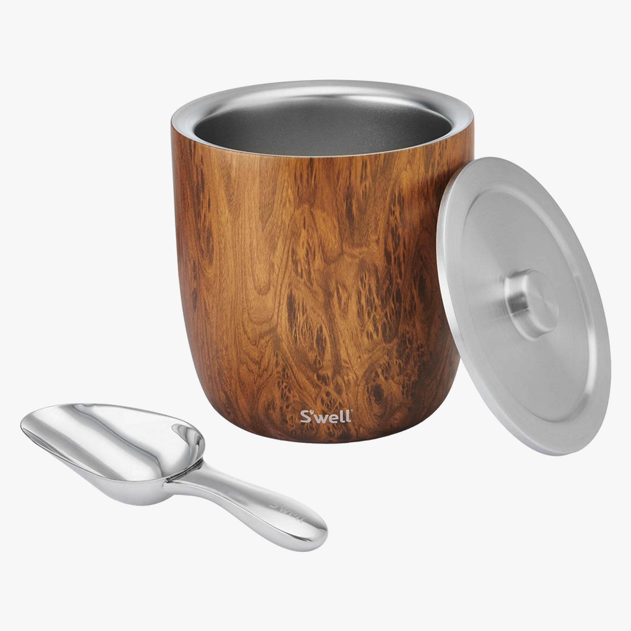 S'well XL Teakwood Insulated Ice Bucket + Scoop
