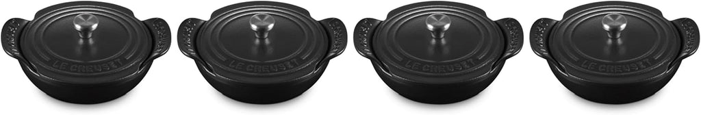 Le Creuset Set of 4 - 1/3 Qt. Mini Round Braiser w/Stainless Steel Knob - Gourmand Collection - Matte Black