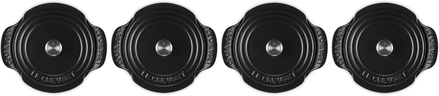 Le Creuset Set of 4 - 1/3 Qt. Mini Round Braiser w/Stainless Steel Knob - Gourmand Collection - Matte Black