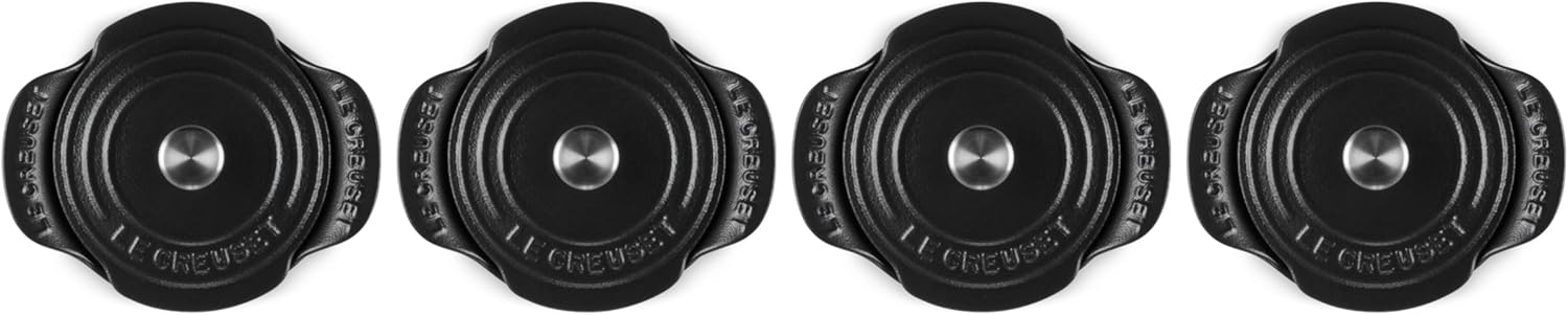 Le Creuset Set of 4 - 1/3 Qt. Mini Round Cocotte w/Stainless Steel Knob - Gourmand Collection - Matte Black