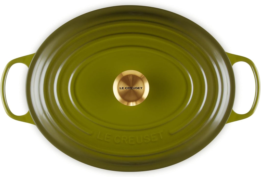 Le Creuset 8 Qt. Signature Oval Dutch Oven w/Gold Knob - Olive