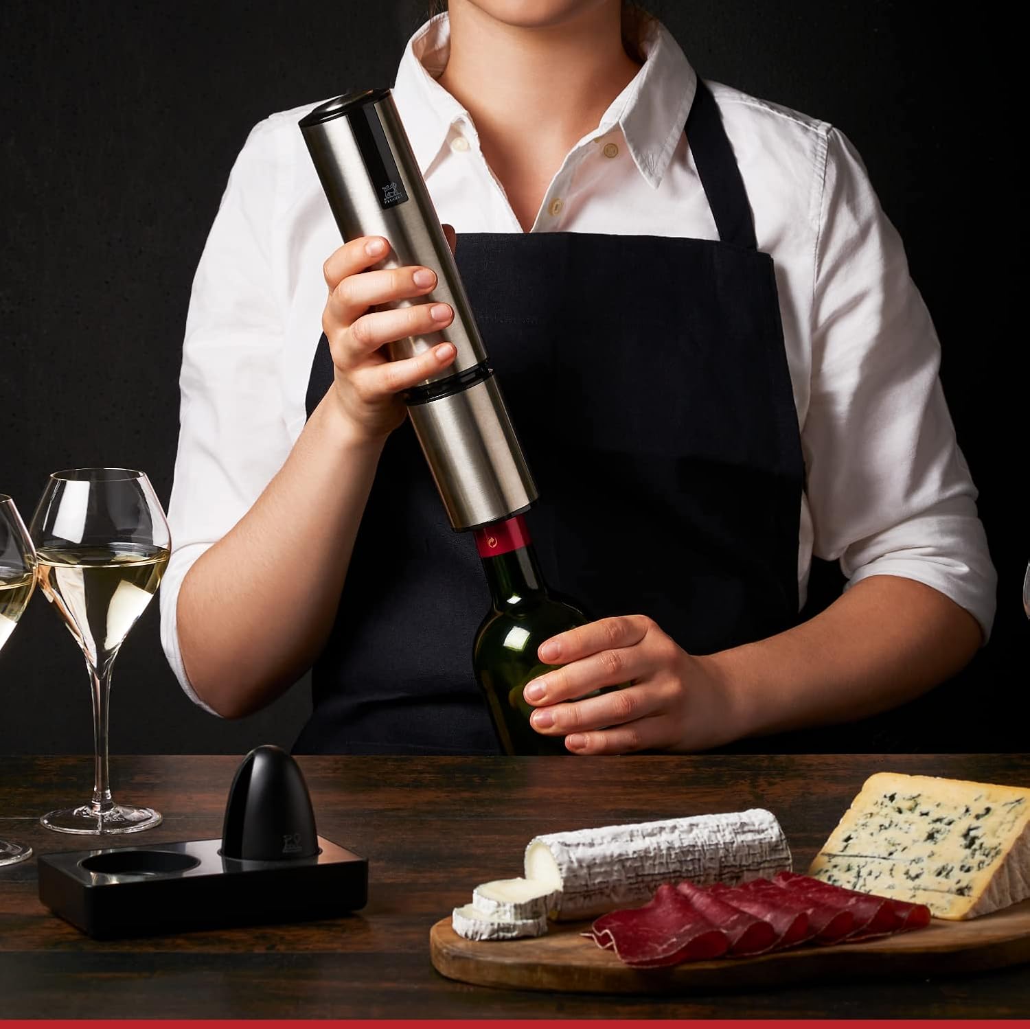 Peugeot Elis Touch Rechargeable Electric Corkscrew and Foil Cutter - Stainless Steel - 27cm/10.6"